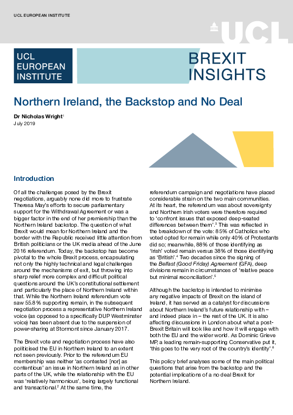 (PDF) Northern Ireland, the Backstop and No Deal Nicholas Wright Academia.edu