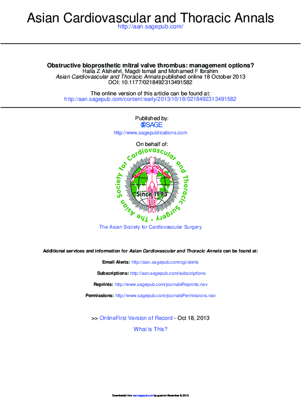 (PDF) Obstructive bioprosthetic mitral valve thrombus: management options?