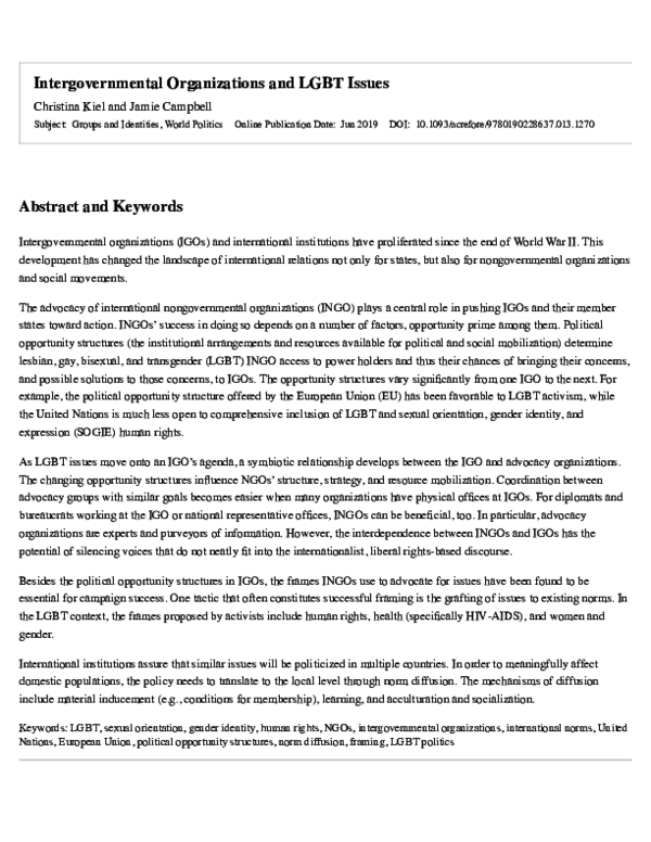 (PDF) Intergovernmental Organizations and LGBT Issues