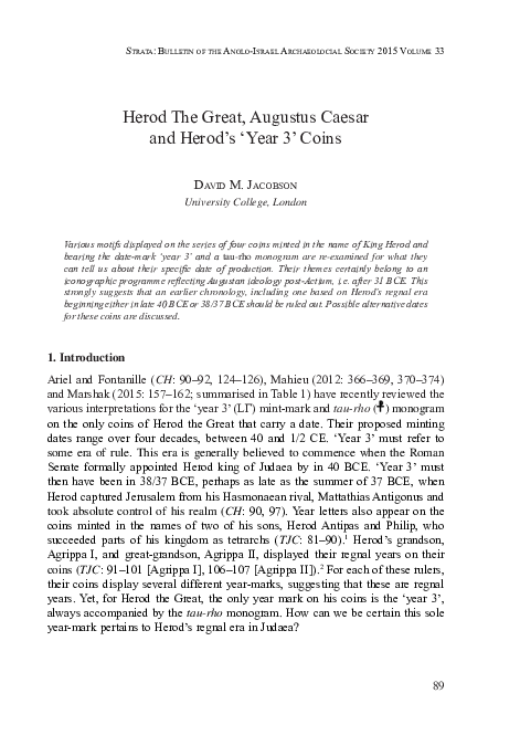 Herod The Great, Augustus Caesar and Herod’s ‘Year 3’ Coins