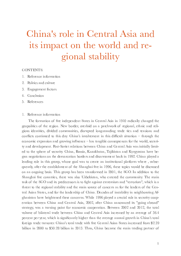 (PDF) China's role in Central Asia and its impact on the world and re ...