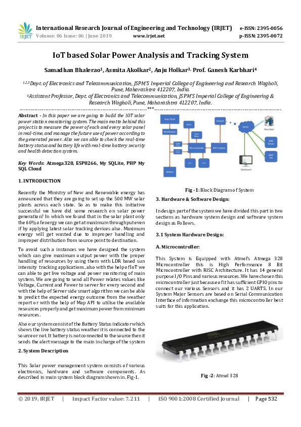 (PDF) IRJET- IoT based Solar Power Analysis and Tracking System | IRJET ...