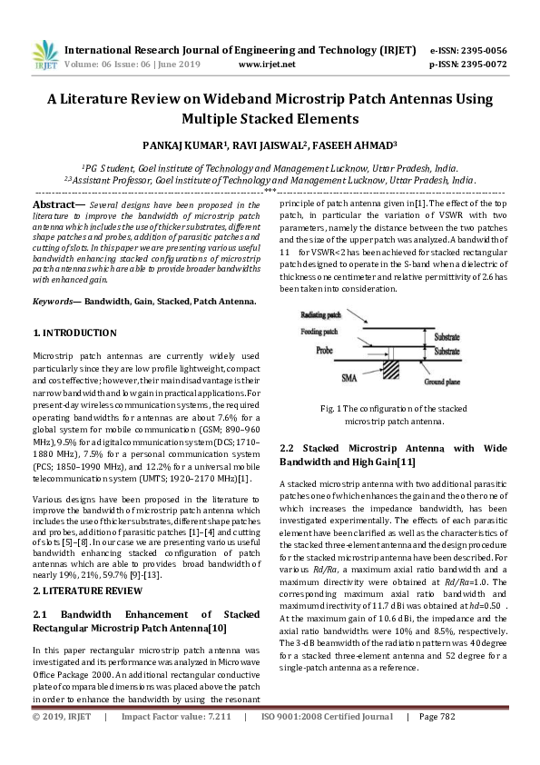 (PDF) IRJET- A Literature Review on Wideband Microstrip Patch Antennas ...