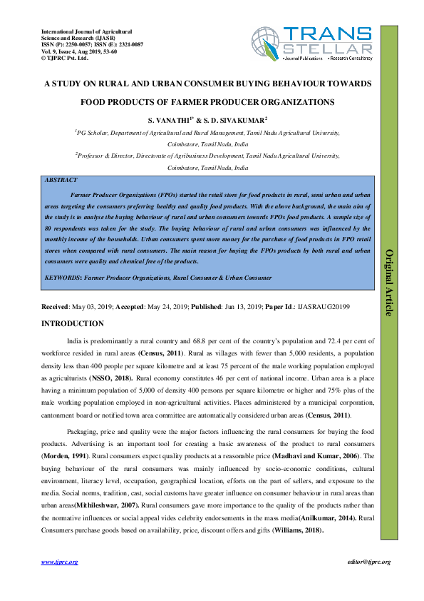 (PDF) A STUDY ON RURAL AND URBAN CONSUMER BUYING BEHAVIOUR TOWARDS FOOD ...