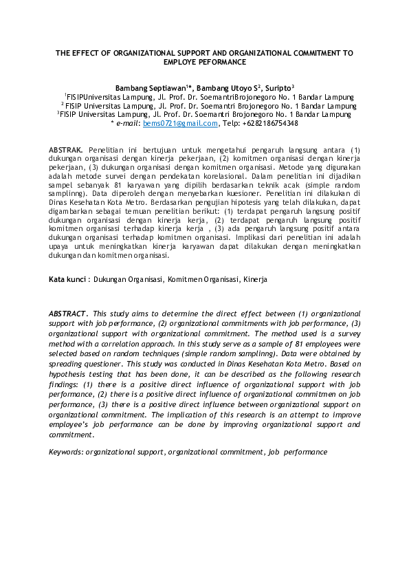 (PDF) THE EFFECT OF ORGANIZATIONAL SUPPORT AND ORGANIZATIONAL ...