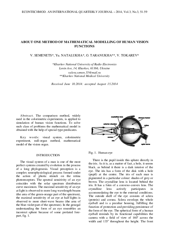 (PDF) ABOUT ONE METHOD OF MATHEMATICAL MODELLING OF HUMAN VISION FUNCTIONS
