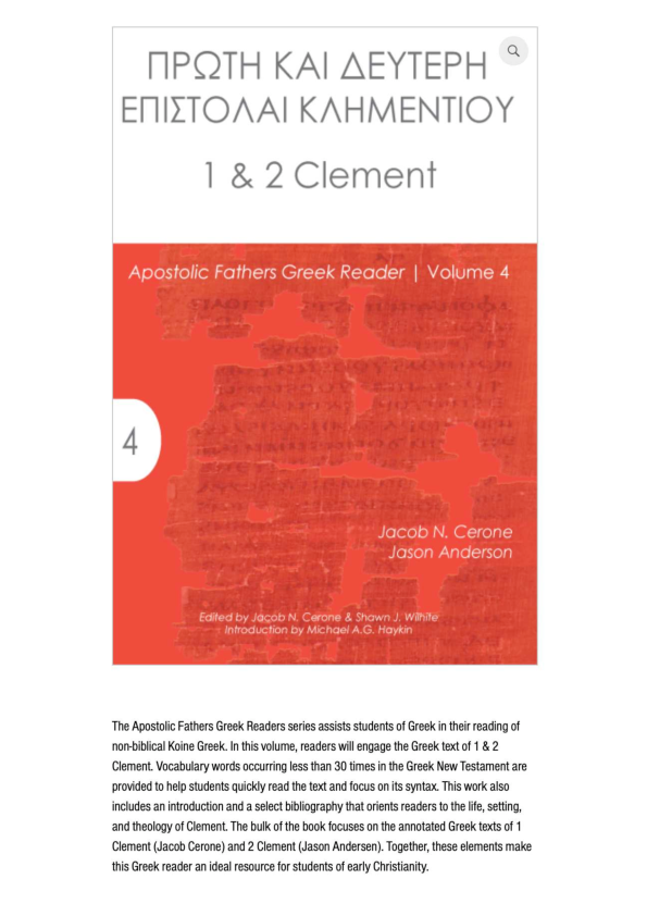 (PDF) 1 & 2 Clement: Apostolic Fathers Greek Reader Volume 4