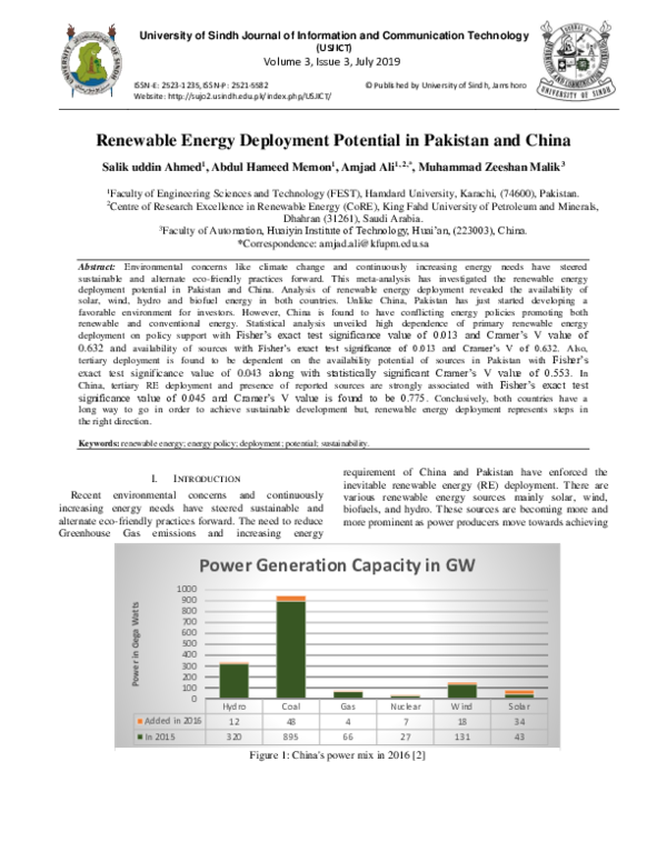 (PDF) Renewable Energy Deployment Potential in Pakistan and China