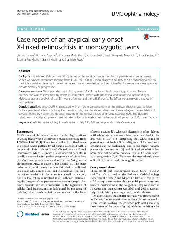 (PDF) Case report of an atypical early onset X-linked retinoschisis in ...