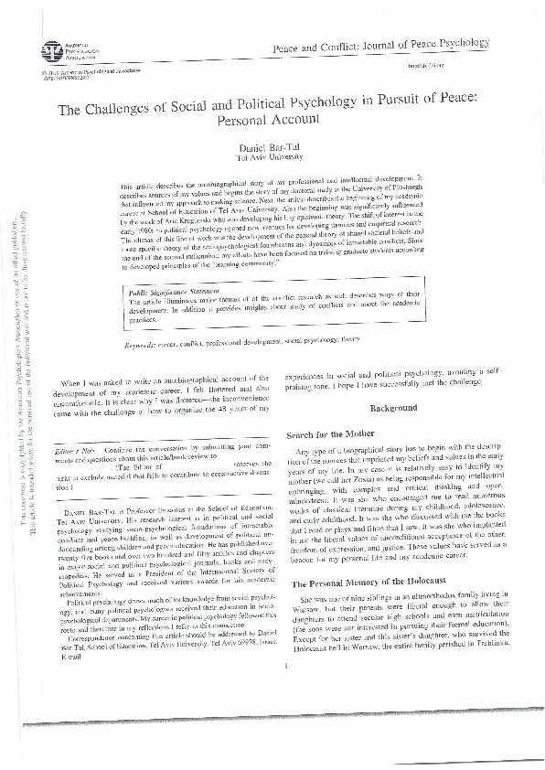 (PDF) AutThe Challenges of Social and Political Psychology in Pursuit ...