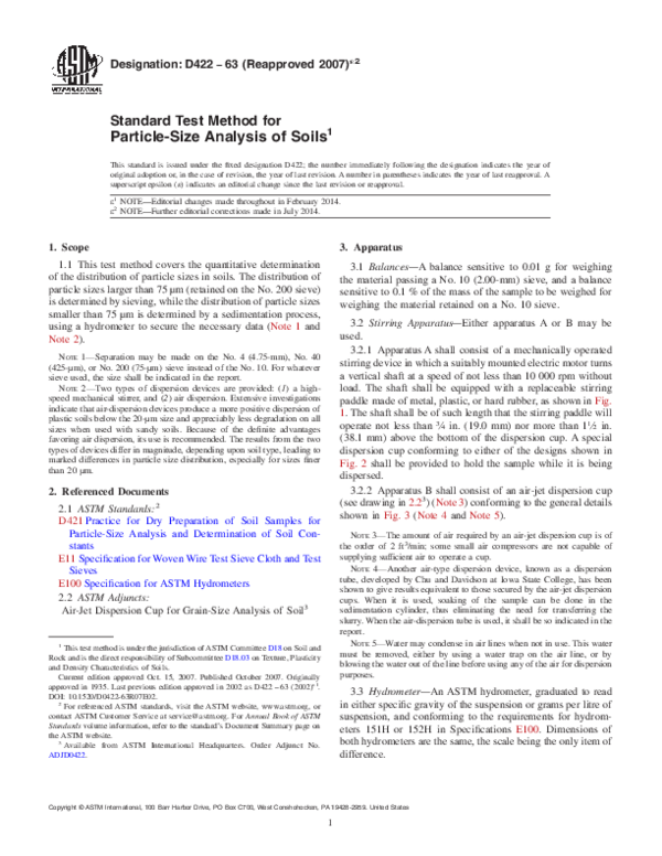 (PDF) Standard Test Method for ParticleSize Analysis of Soils 1