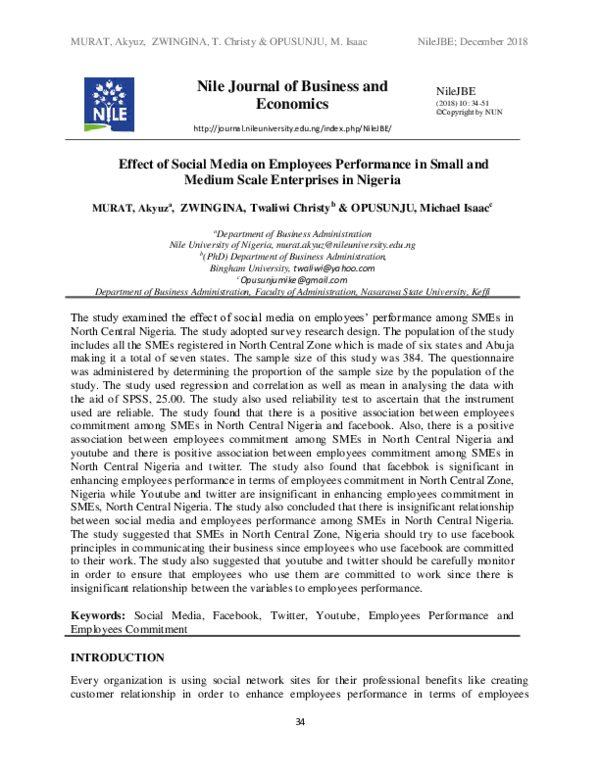 (PDF) Effect of Social Media on Employees Performance in Small and ...