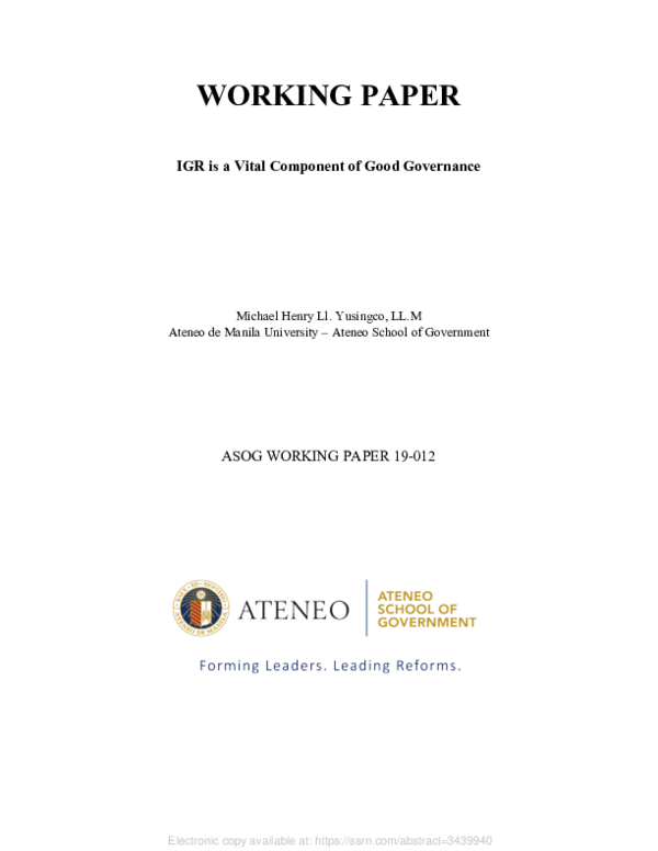 (PDF) IGR is a Vital Component of Good Governance20190823 18521 5gm9ej