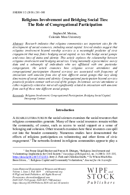 (PDF) Religious Involvement and Bridging Social Ties: The Role of ...