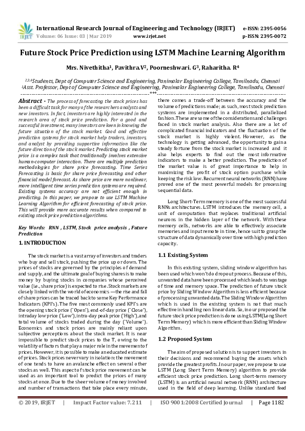 (PDF) IRJET- Future Stock Price Prediction using LSTM Machine Learning ...
