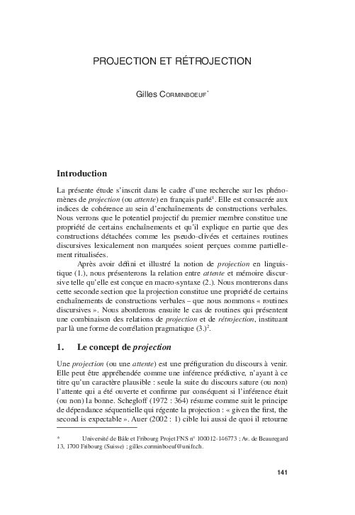 (PDF) Projection et rétrojection | Gilles Corminboeuf - Academia.edu