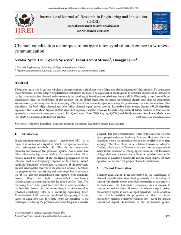 (PDF) Channel equalization techniques to mitigate intersymbol