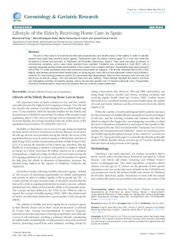 (PDF) Lifestyle of the Elderly Receiving Home Care in Spain Nuria