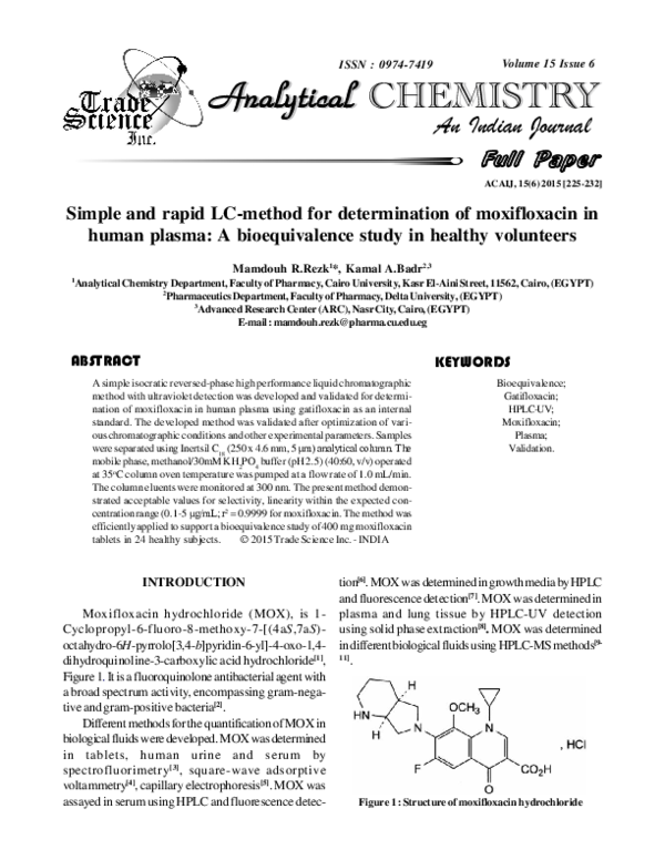 (PDF) Simple and rapid LC-method for determination of moxifloxacin in ...