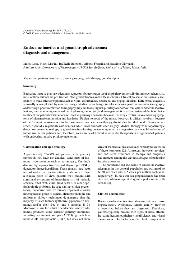 (PDF) Endocrine inactive and gonadotroph adenomas diagnosis and management Pietro Mortini