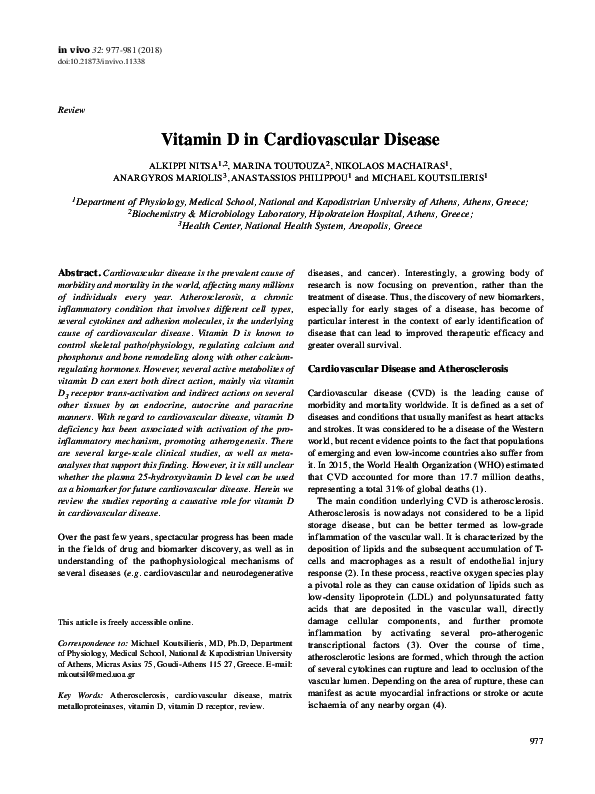(PDF) Vitamin D in Cardiovascular Disease Anastassios Philippou Academia.edu