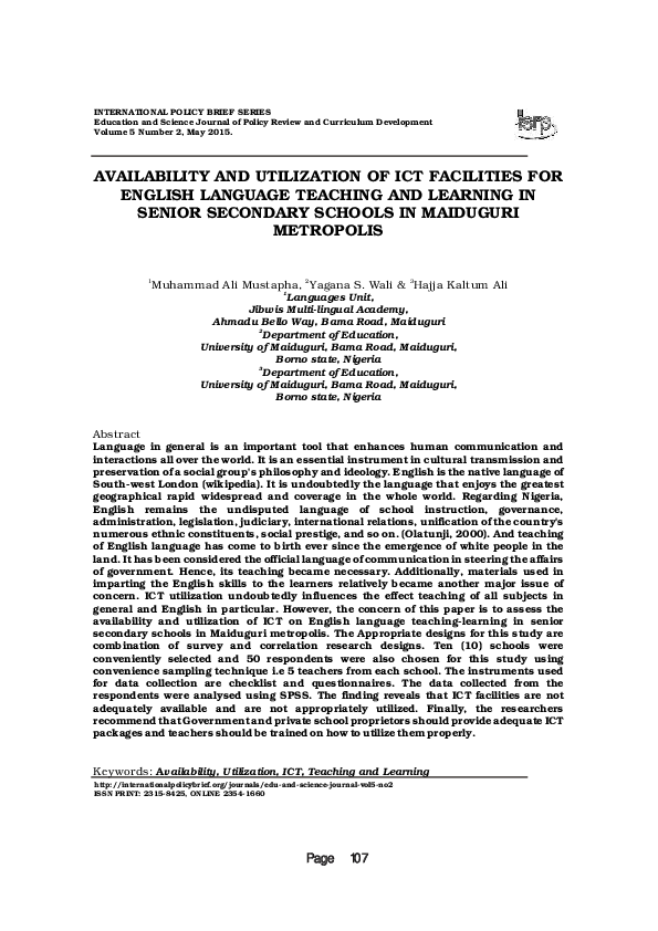 (PDF) AVAILABILITY AND UTILIZATION OF ICT FACILITIES FOR ENGLISH ...