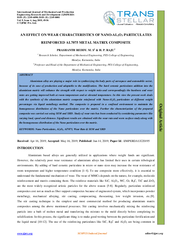 (PDF) AN EFFECT ON WEAR CHARACTERISTICS OF NANO-AL 2 O 3 PARTICULATES ...