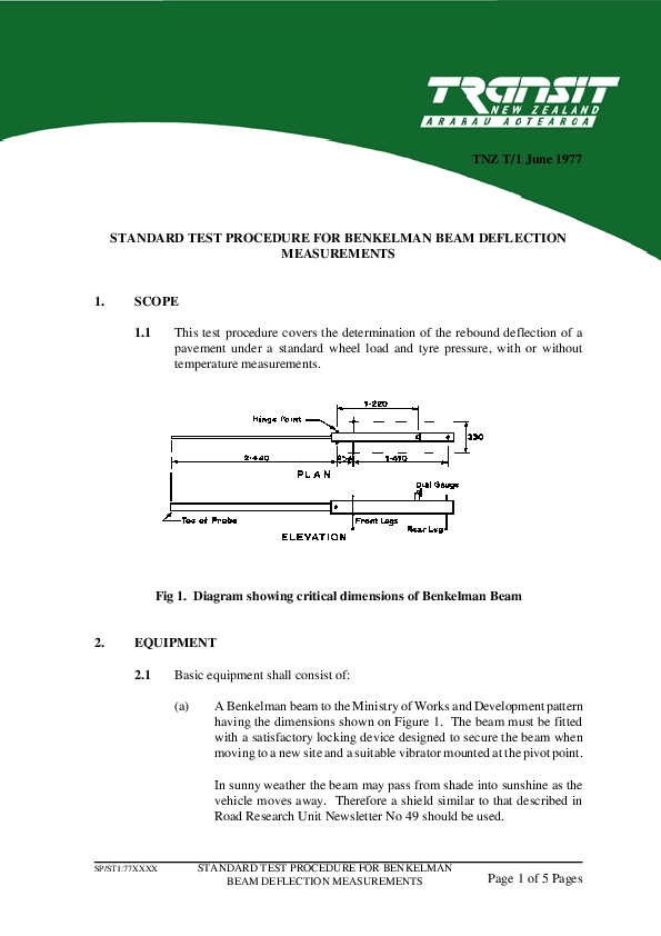 PDF) STANDARD TEST PROCEDURE FOR BENKELMAN BEAM DEFLECTION 