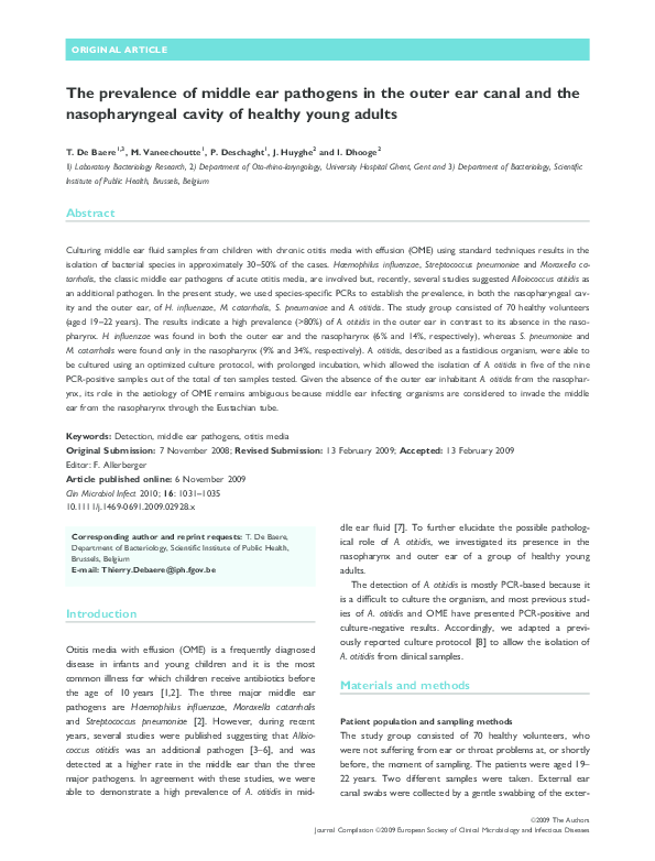 (PDF) The prevalence of middle ear pathogens in the outer ear canal and ...