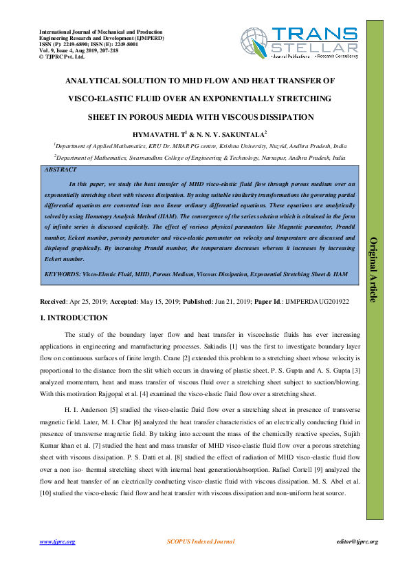 (PDF) ANALYTICAL SOLUTION TO MHD FLOW AND HEAT TRANSFER OF VISCO ...
