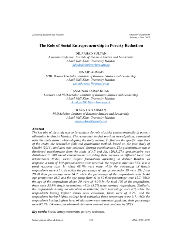 (PDF) The Role of Social Entrepreneurship in Poverty Reduction