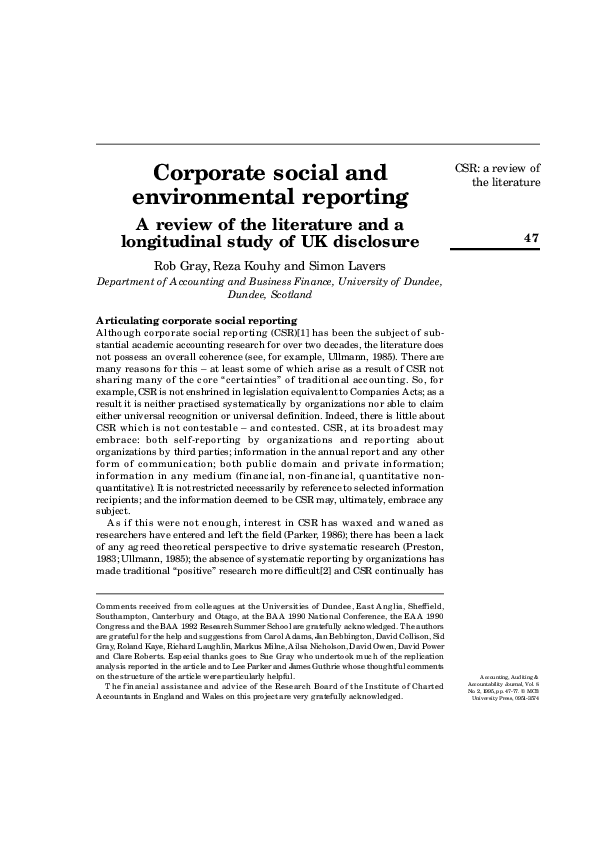 (PDF) Corporate social and environmental reporting