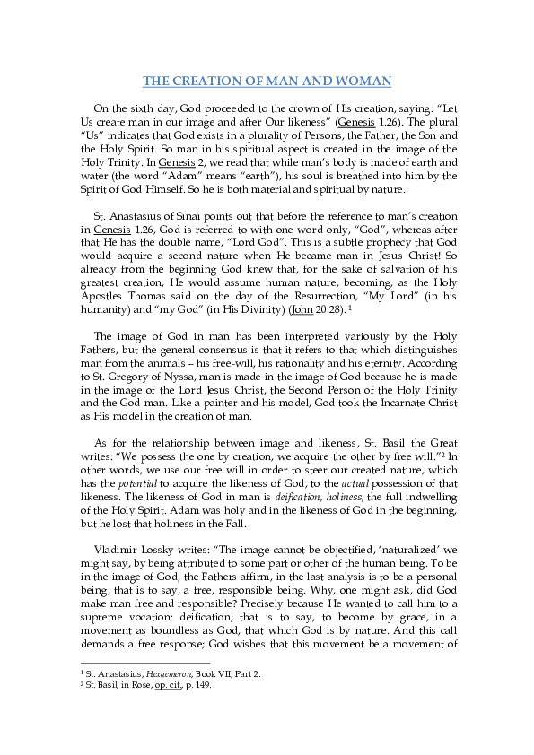 (DOC) THE CREATION OF MAN AND WOMAN