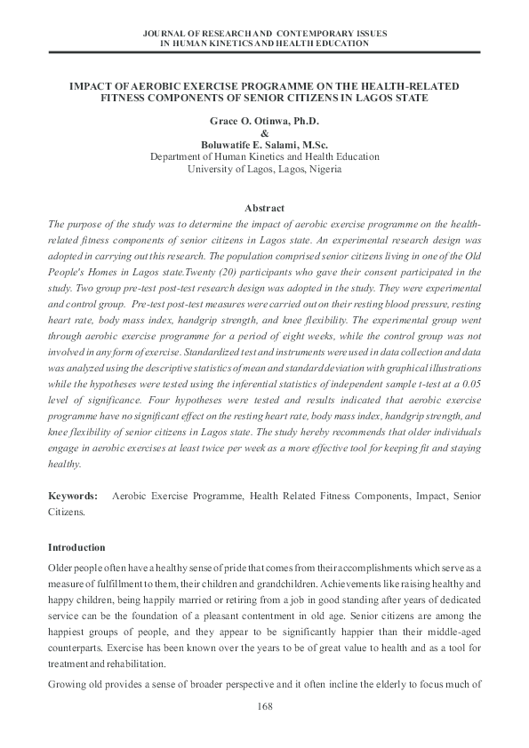 (PDF) IMPACT OF AEROBIC EXERCISE PROGRAMME ON THE HEALTH-RELATED ...