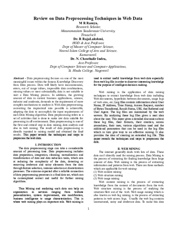 (DOC) Review on Data Preprocessing Techniques in Web Data
