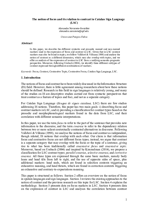 (PDF) The notion of focus and its relation to contrast in Catalan Sign ...