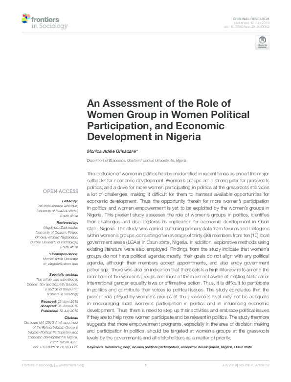(PDF) An Assessment of the Role of Women Group in Women Political ...
