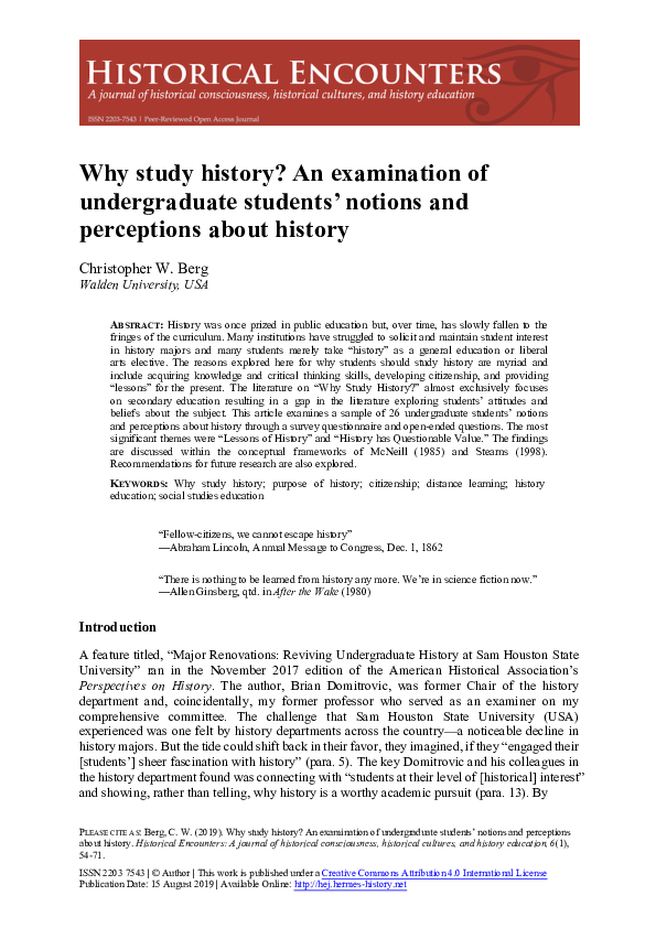 (PDF) Why study history? An examination of undergraduate students