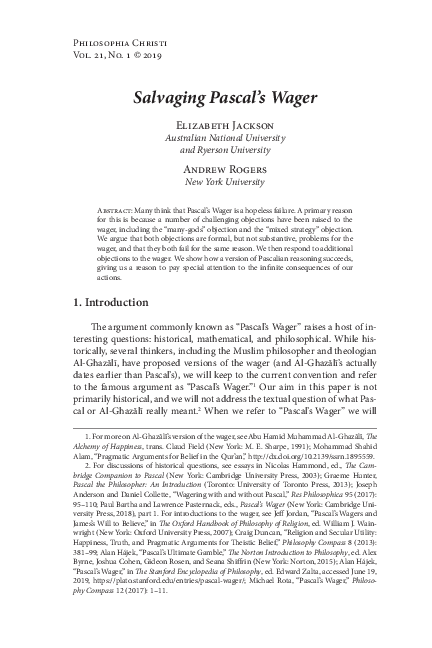 Pdf Salvaging Pascal S Wager Liz Jackson Academia Edu