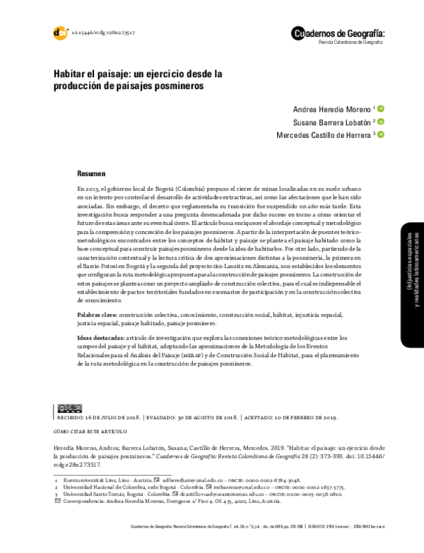 Inhabiting the Landscape: An Exercise from the Perspective of the Production of Post-Mining Landscapes