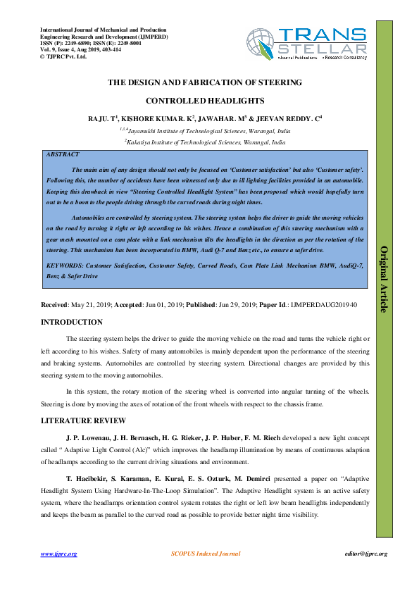 (PDF) THE DESIGN AND FABRICATION OF STEERING CONTROLLED HEADLIGHTS