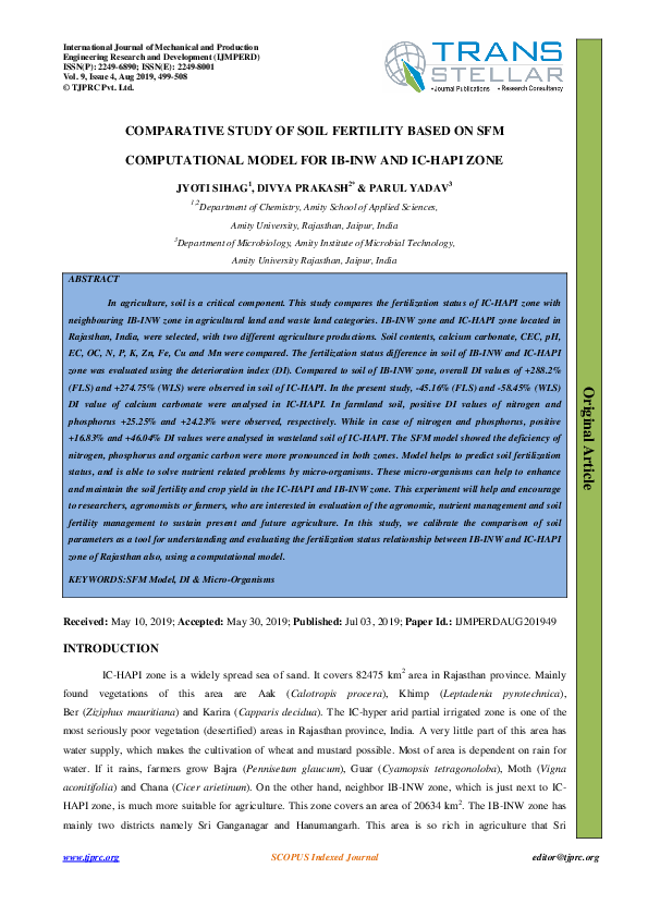 (PDF) COMPARATIVE STUDY OF SOIL FERTILITY BASED ON SFM COMPUTATIONAL ...