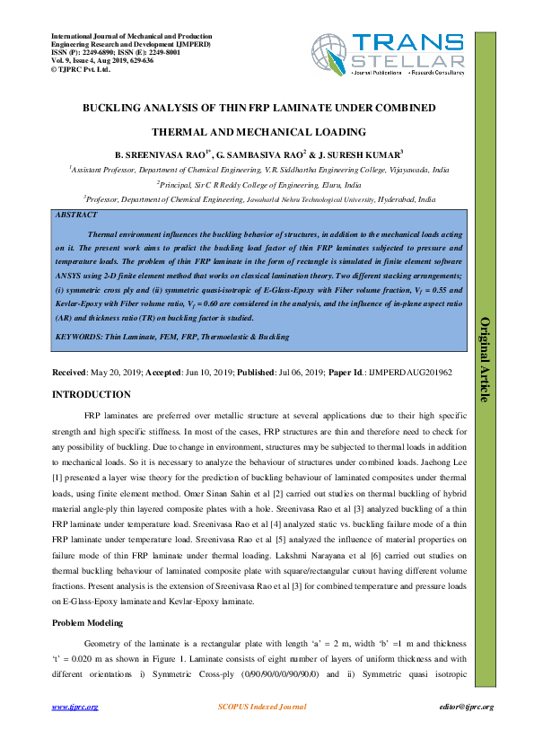 (PDF) BUCKLING ANALYSIS OF THIN FRP LAMINATE UNDER COMBINED THERMAL AND ...