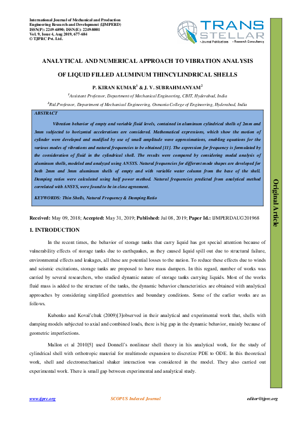 (PDF) ANALYTICAL AND NUMERICAL APPROACH TO VIBRATION ANALYSIS OF LIQUID ...