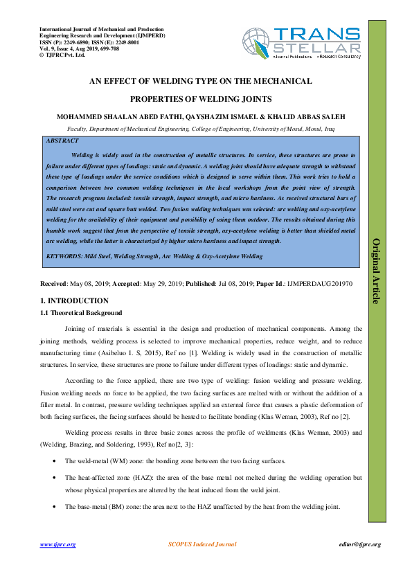 (PDF) AN EFFECT OF WELDING TYPE ON THE MECHANICAL PROPERTIES OF WELDING ...