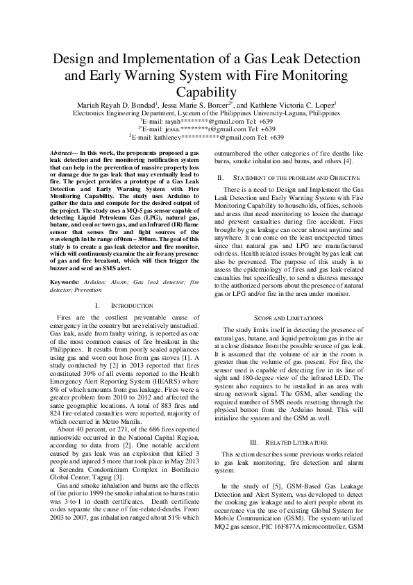 (PDF) Design and Implementation of a Gas Leak Detection and Early