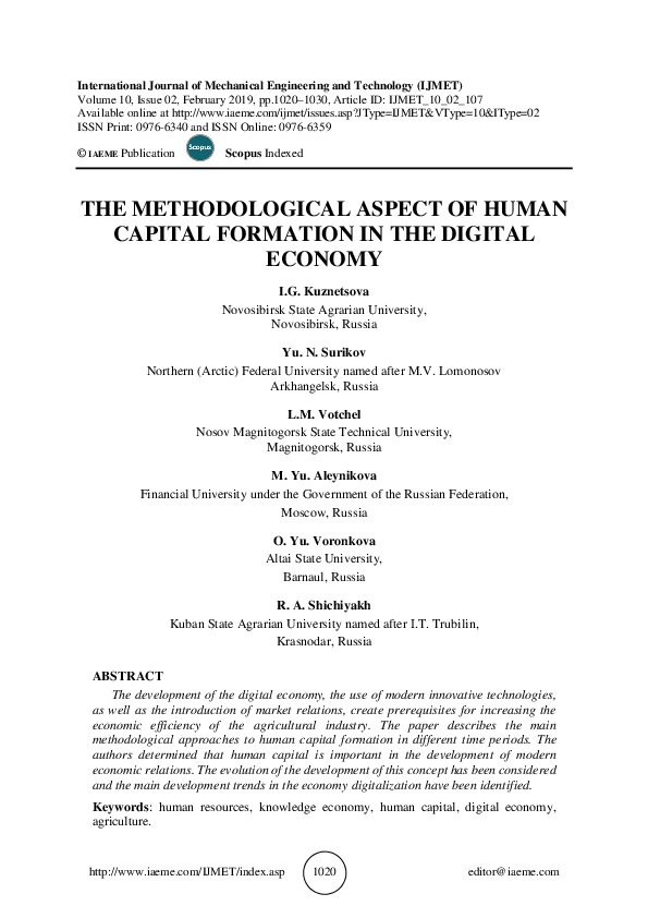 (PDF) THE METHODOLOGICAL ASPECT OF HUMAN CAPITAL FORMATION IN THE