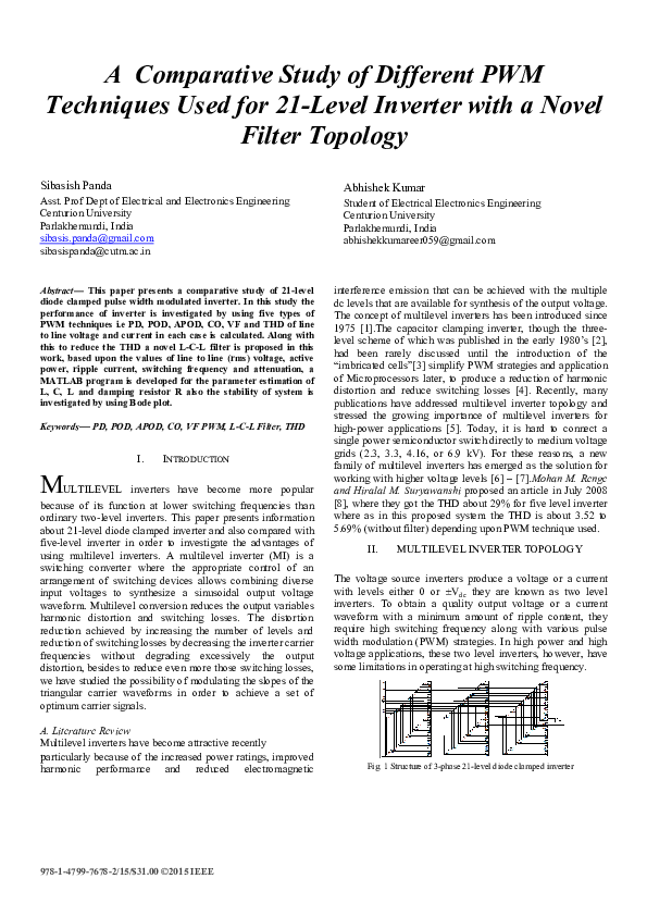 (PDF) A Comparative Study of Different PWM Techniques Used for 21-Level ...