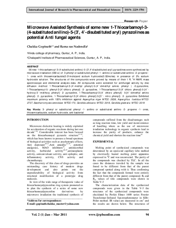 (PDF) Microwave Assisted Synthesis of some new 1-Thiocarbamoyl-3- (4 ...