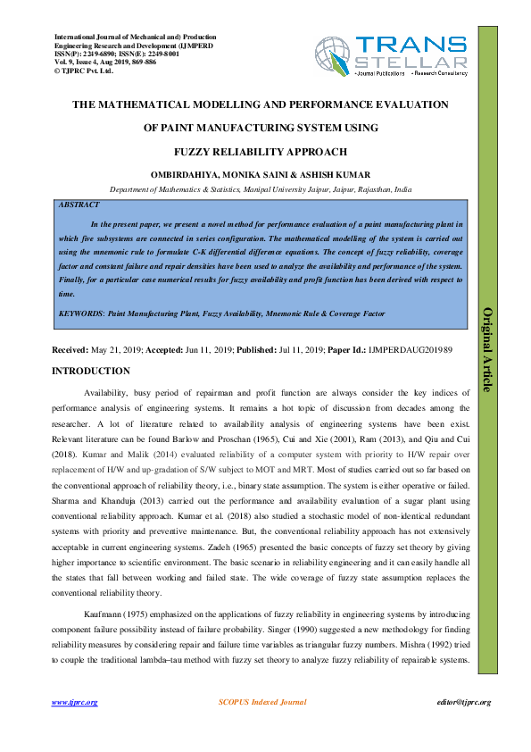 (PDF) THE MATHEMATICAL MODELLING AND PERFORMANCE EVALUATION OF PAINT